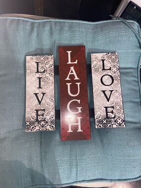 Live Laugh Love Wall Plaque Trio - Black, White, Burgundy